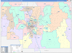 Colorado Springs Metro Area Wall Map Color Cast Style 2026